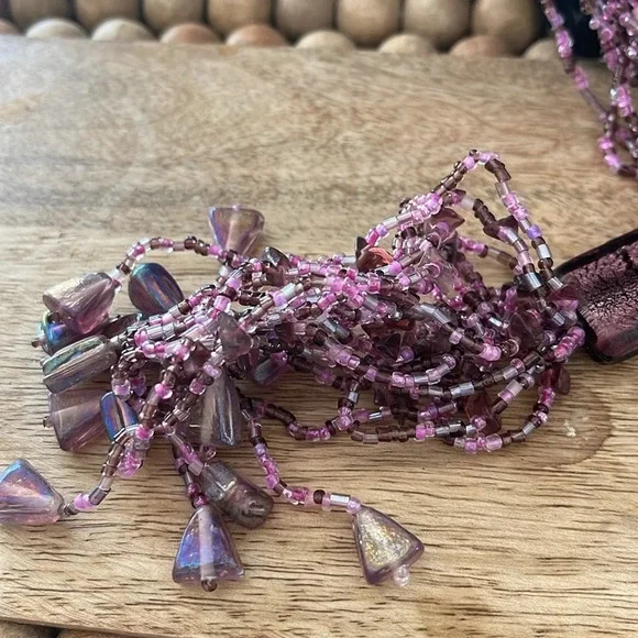 Beaded long multi strand necklace glass purple - Picture 6 of 9